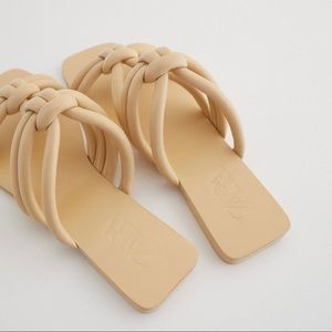 ZARA Tube Flat Strap Leather Sandals